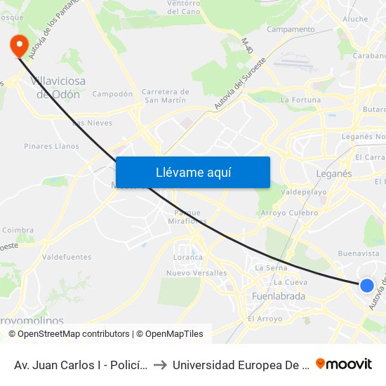 Av. Juan Carlos I - Policía Local to Universidad Europea De Madrid map