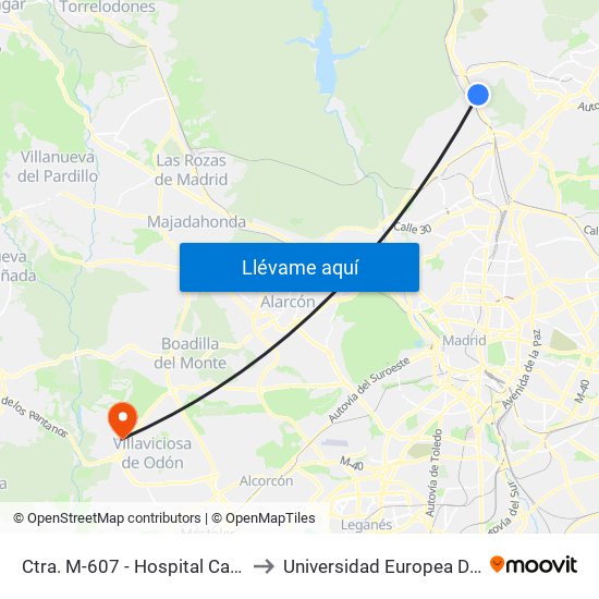 Ctra. M-607 - Hospital Cantoblanco to Universidad Europea De Madrid map