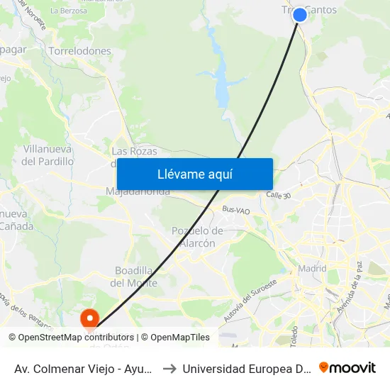 Av. Colmenar Viejo - Ayuntamiento to Universidad Europea De Madrid map