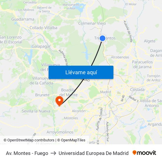 Av. Montes - Fuego to Universidad Europea De Madrid map