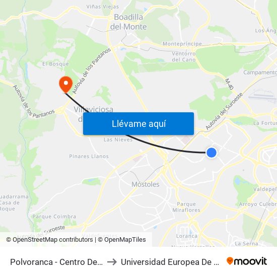 Polvoranca - Centro De Salud to Universidad Europea De Madrid map