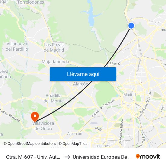 Ctra. M-607 - Univ. Autónoma to Universidad Europea De Madrid map