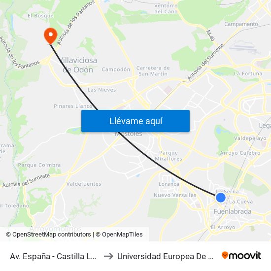 Av. España - Castilla La Vieja to Universidad Europea De Madrid map