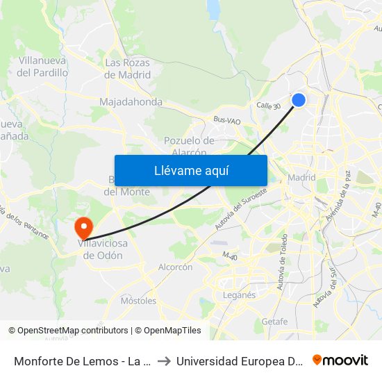 Monforte De Lemos - La Vaguada to Universidad Europea De Madrid map