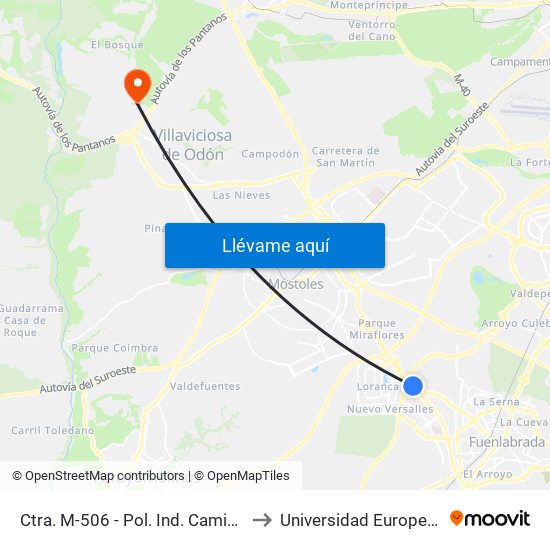 Ctra. M-506 - Pol. Ind. Camino De La Carrera to Universidad Europea De Madrid map