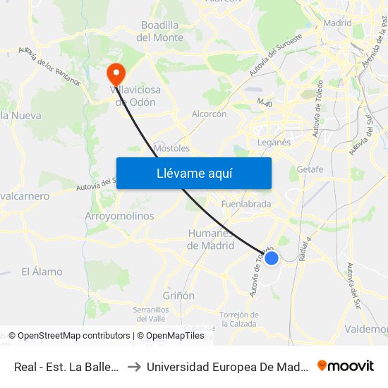 Real - Est. La Ballena to Universidad Europea De Madrid map