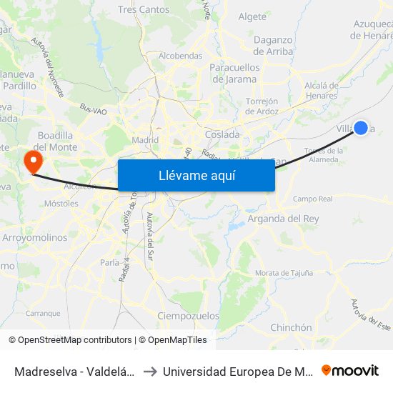 Madreselva - Valdeláguila to Universidad Europea De Madrid map