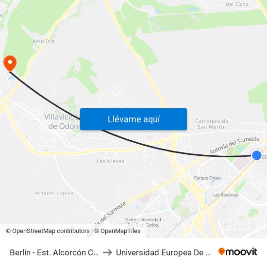Berlín - Est. Alcorcón Central to Universidad Europea De Madrid map