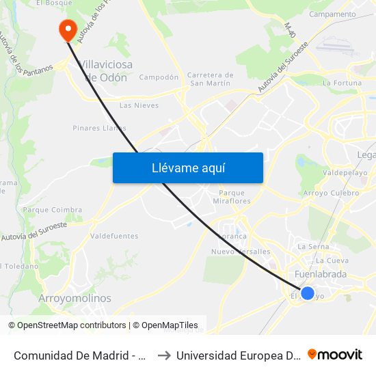 Comunidad De Madrid - Panaderas to Universidad Europea De Madrid map