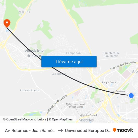 Av. Retamas - Juan Ramón Jiménez to Universidad Europea De Madrid map