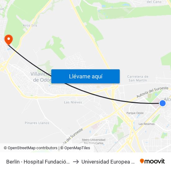 Berlín - Hospital Fundación Alcorcón to Universidad Europea De Madrid map