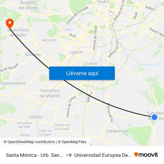 Santa Mónica - Urb. Santa Elena to Universidad Europea De Madrid map