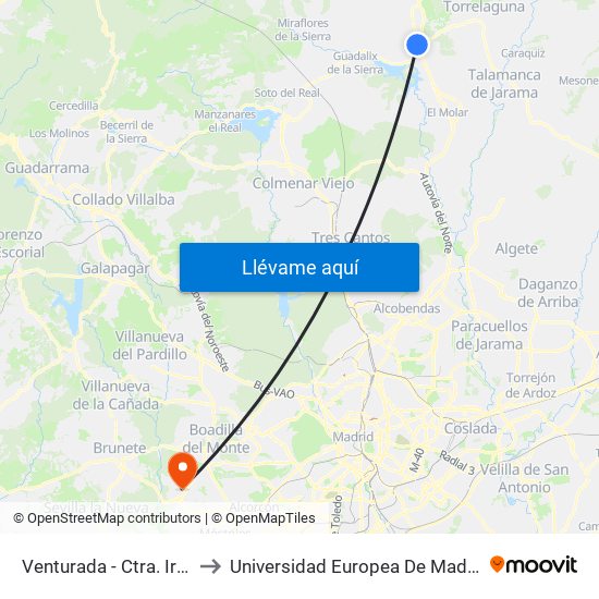 Venturada - Ctra. Irún to Universidad Europea De Madrid map