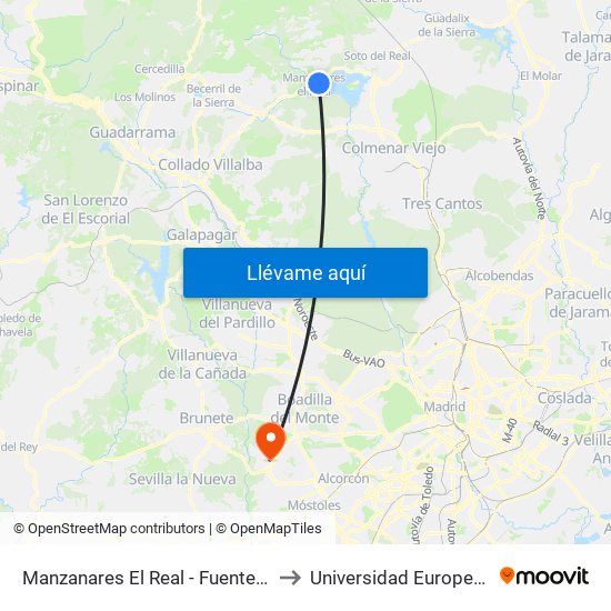 Manzanares El Real - Fuente De Las Ermitas to Universidad Europea De Madrid map
