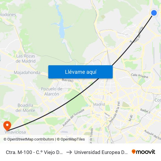 Ctra. M-100 - C.º Viejo De Barajas to Universidad Europea De Madrid map