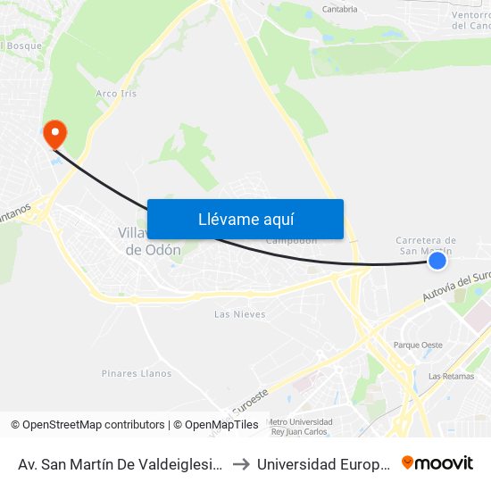 Av. San Martín De Valdeiglesias - Autocaravanas to Universidad Europea De Madrid map