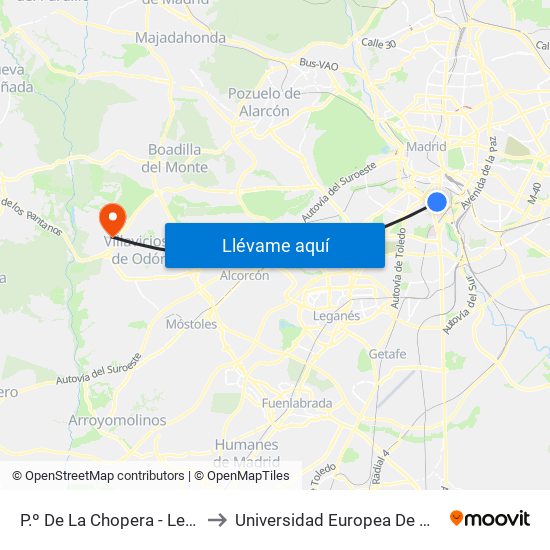 P.º De La Chopera - Legazpi to Universidad Europea De Madrid map