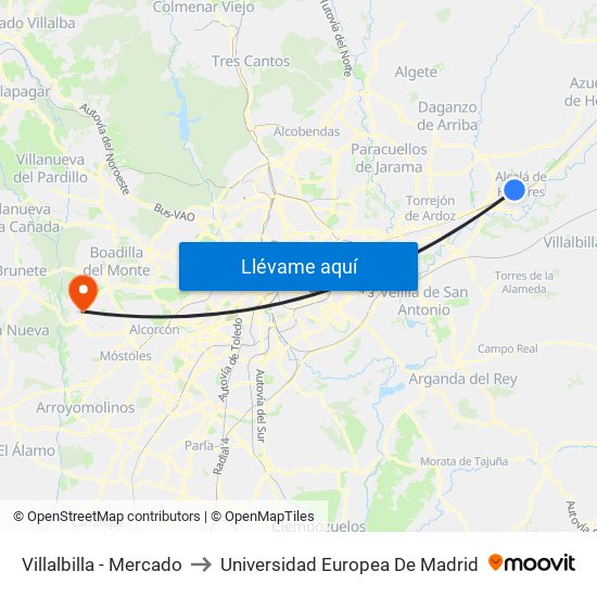 Villalbilla - Mercado to Universidad Europea De Madrid map