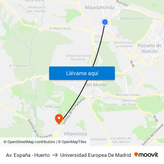 Av. España - Huerto to Universidad Europea De Madrid map