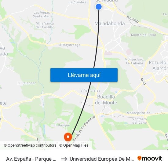 Av. España - Parque París to Universidad Europea De Madrid map