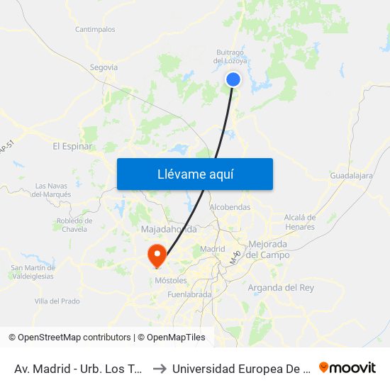 Av. Madrid - Urb. Los Terreros to Universidad Europea De Madrid map