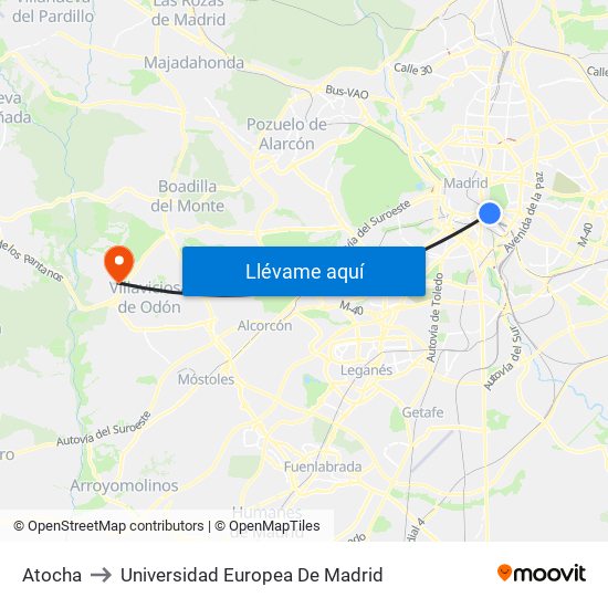 Atocha to Universidad Europea De Madrid map