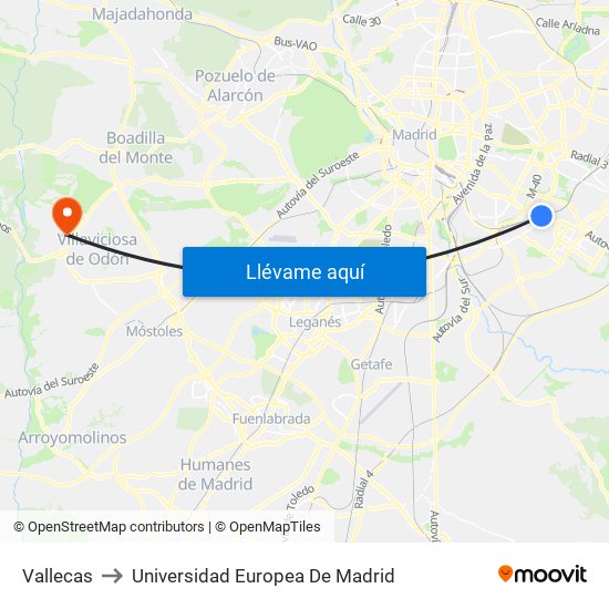 Vallecas to Universidad Europea De Madrid map