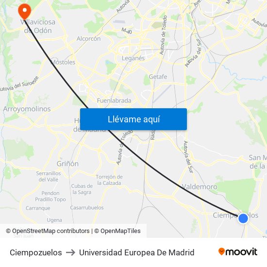 Ciempozuelos to Universidad Europea De Madrid map