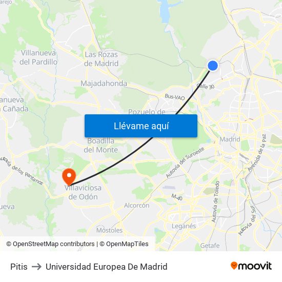 Pitis to Universidad Europea De Madrid map