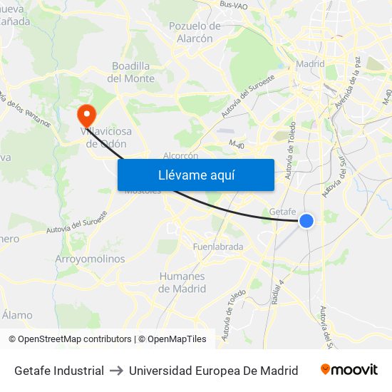 Getafe Industrial to Universidad Europea De Madrid map