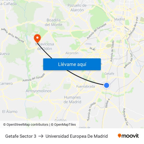 Getafe Sector 3 to Universidad Europea De Madrid map