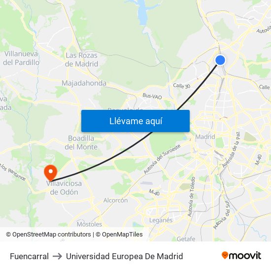 Fuencarral to Universidad Europea De Madrid map