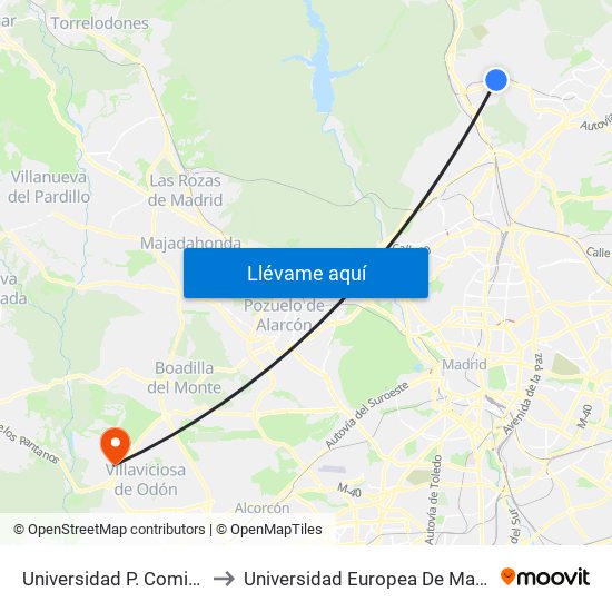 Universidad P. Comillas to Universidad Europea De Madrid map