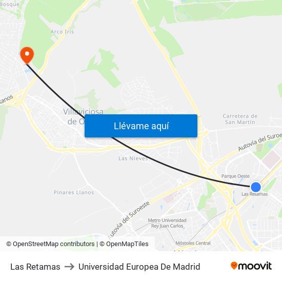 Las Retamas to Universidad Europea De Madrid map