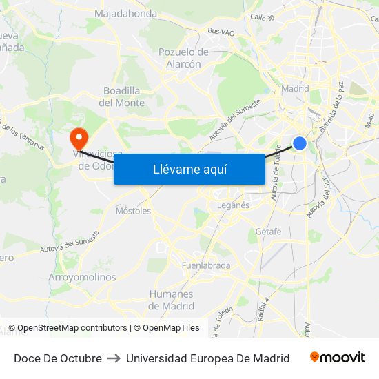 Doce De Octubre to Universidad Europea De Madrid map