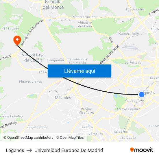Leganés to Universidad Europea De Madrid map