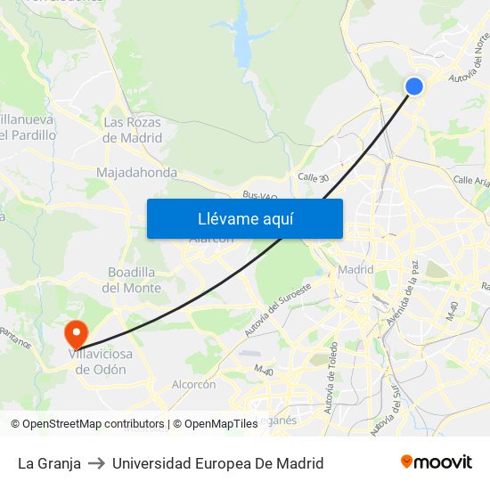 La Granja to Universidad Europea De Madrid map