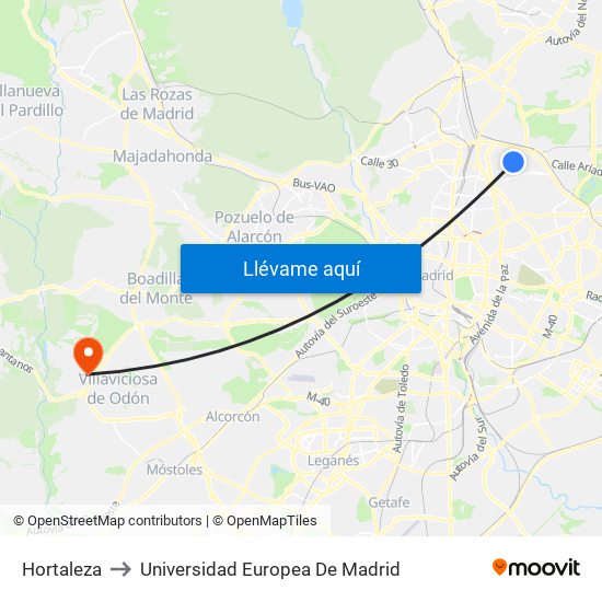 Hortaleza to Universidad Europea De Madrid map