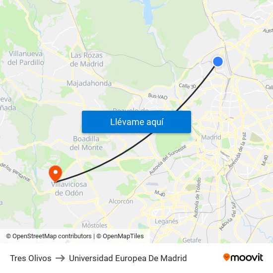 Tres Olivos to Universidad Europea De Madrid map