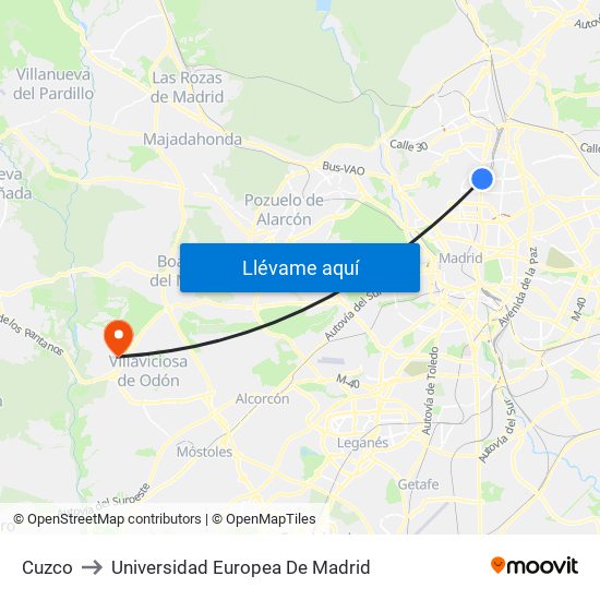 Cuzco to Universidad Europea De Madrid map