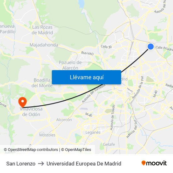 San Lorenzo to Universidad Europea De Madrid map