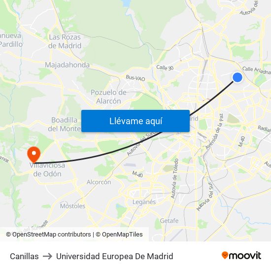 Canillas to Universidad Europea De Madrid map