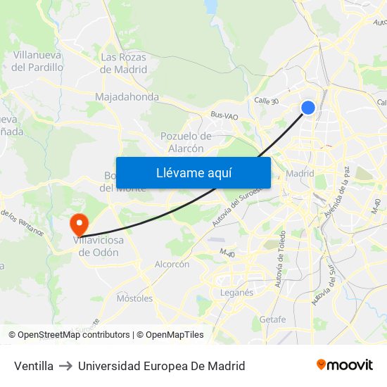 Ventilla to Universidad Europea De Madrid map