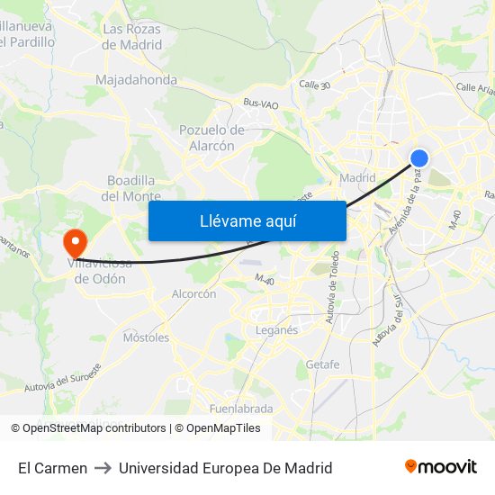 El Carmen to Universidad Europea De Madrid map