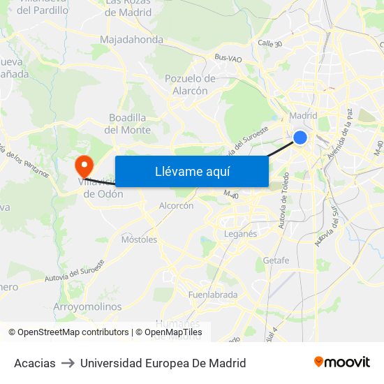 Acacias to Universidad Europea De Madrid map