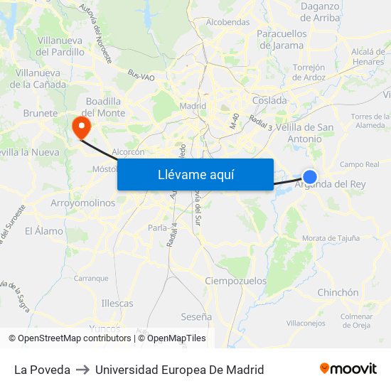 La Poveda to Universidad Europea De Madrid map