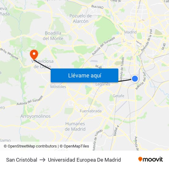 San Cristóbal to Universidad Europea De Madrid map