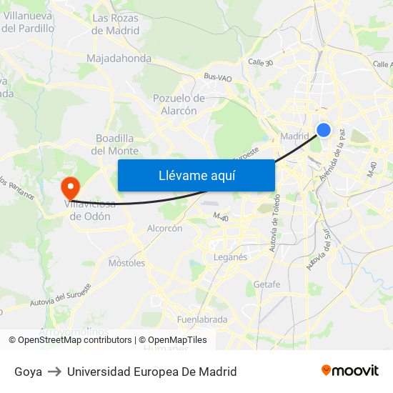 Goya to Universidad Europea De Madrid map