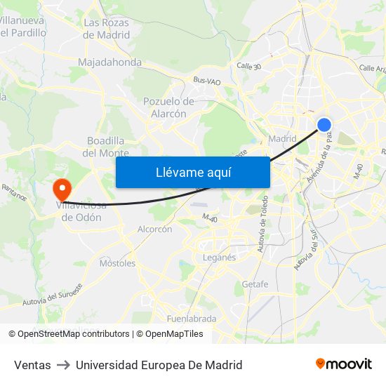 Ventas to Universidad Europea De Madrid map