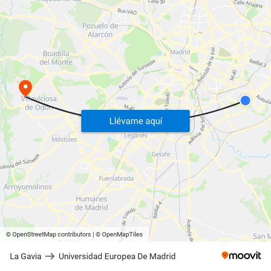 La Gavia to Universidad Europea De Madrid map